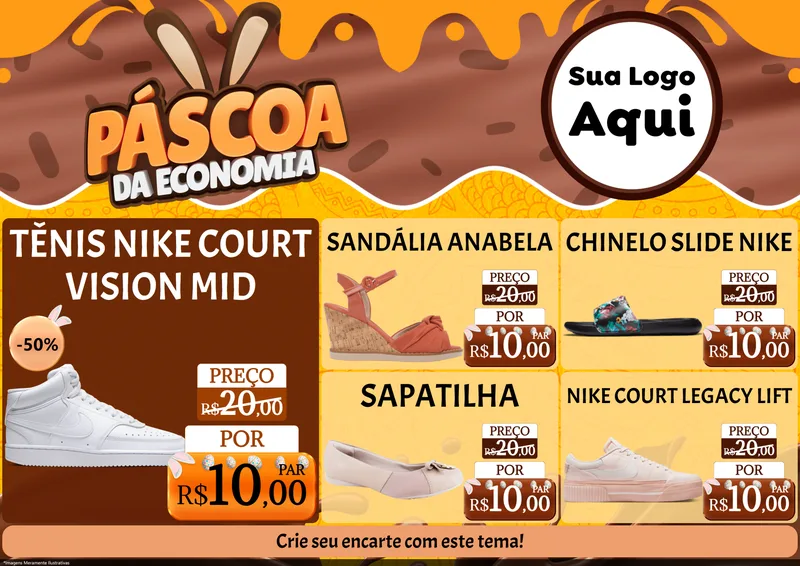 Modelo de Encarte para Encarte A4 Horizontal com o tema Páscoa da Economia para Calçados
