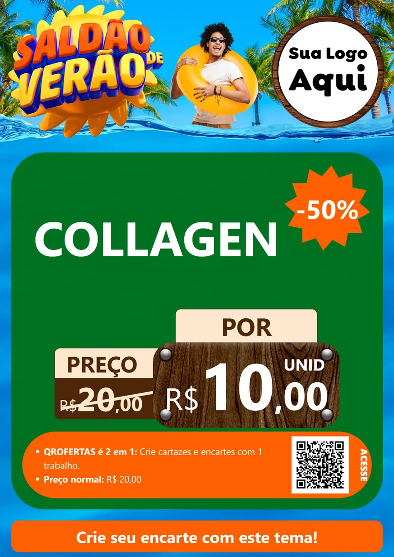 Modelo de Cartaz para Cartaz A4 Vertical com o tema Saldão de Verão para Suplementos alimentares