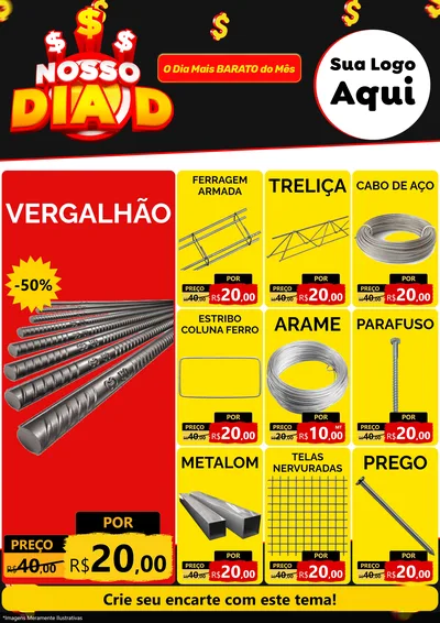 Modelo de Encarte para Encarte A4 Vertical com o tema Nosso Dia D para Ferragens