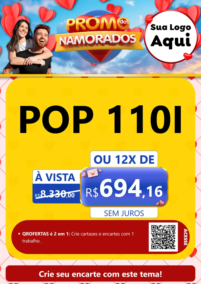 Modelo de Cartaz para Cartaz A4 Vertical com o tema Promo dos Namorados para Concessionaria de Motos
