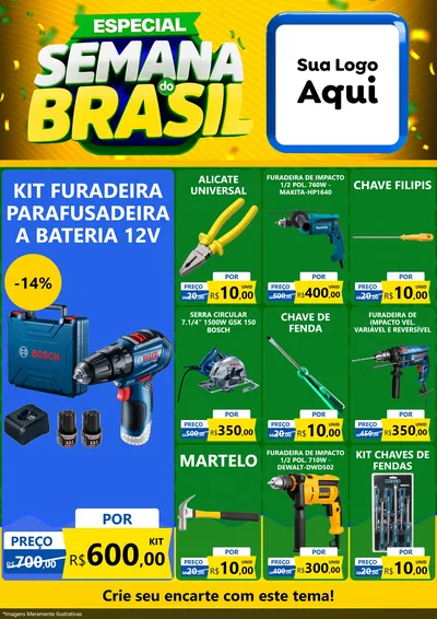 Modelo de Encarte para Encarte A4 Vertical com o tema Especial Semana do Brasil para Maquinas e Ferramentas
