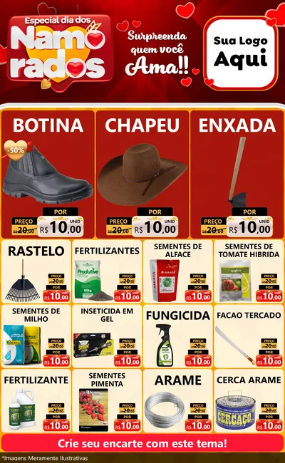 Modelo de Encarte para Encarte Grande com o tema Especial Dia dos Namorados para Agropecuária