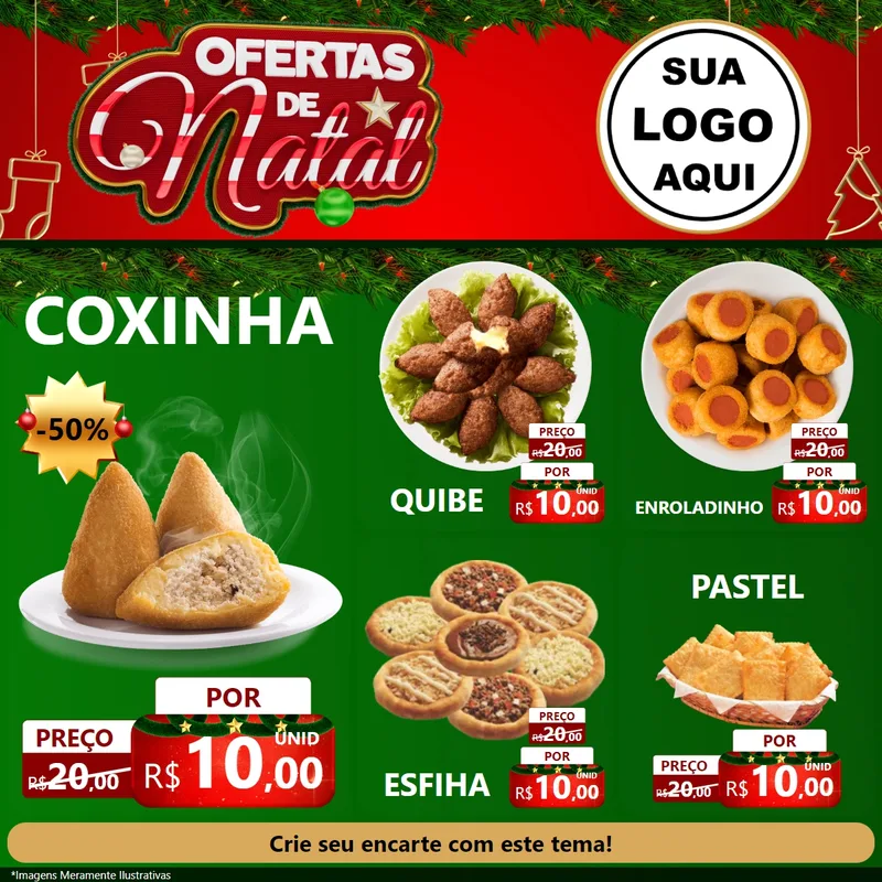 Modelo de Rede Social para Feed Facebook com o tema Ofertas de Natal para Salgadaria