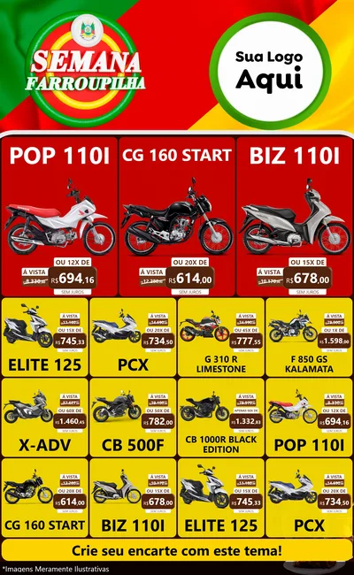 Modelo de Encarte para Encarte Grande com o tema Semana Farroupilha para Concessionaria de Motos