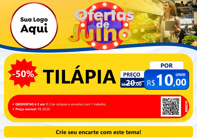 Modelo de Cartaz para Cartaz A4 Horizontal com o tema Ofertas de Julho para Peixaria