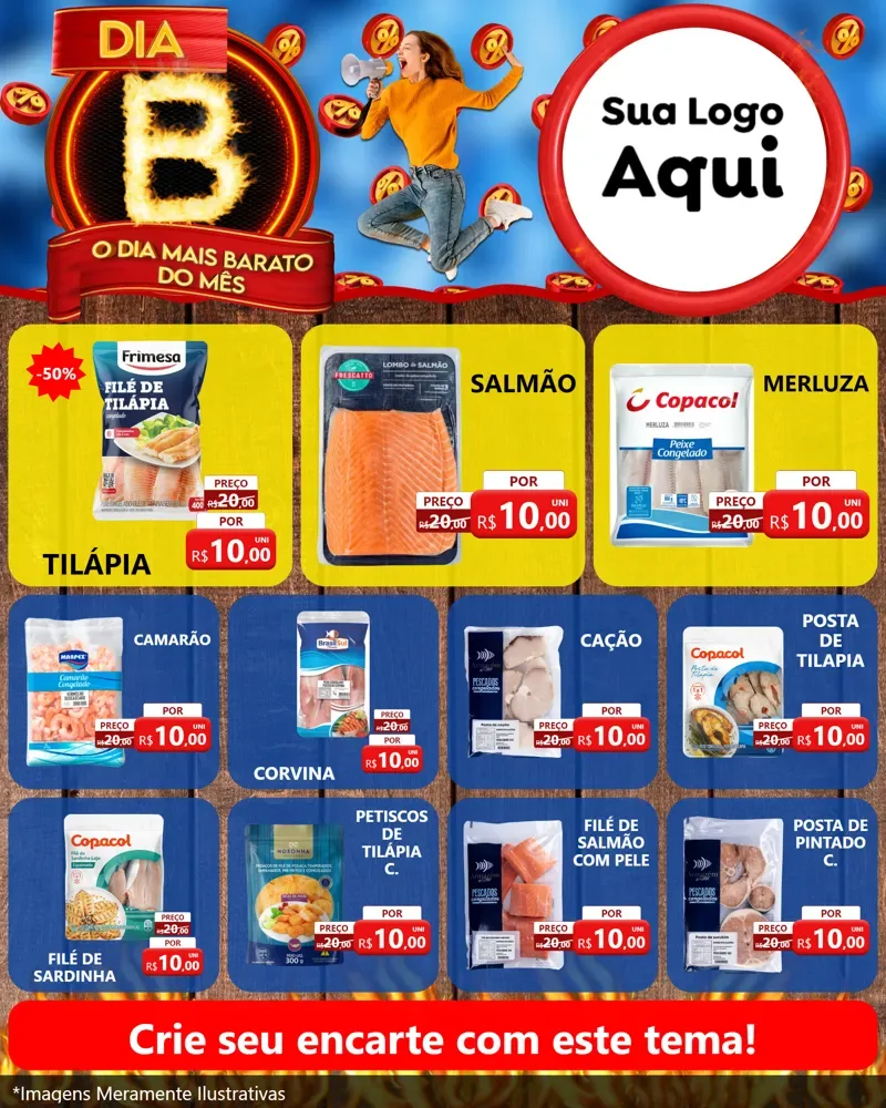 Modelo de Rede Social para Feed Instagram com o tema Dia B - O Dia Mais Barato Do Mês para Peixaria