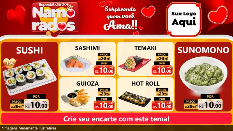 Modelo de TV para TV Horizontal com o tema Especial Dia dos Namorados para Comida japonesa