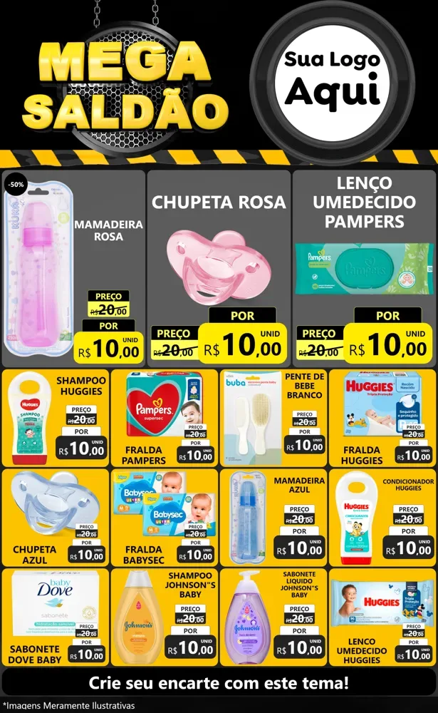 Modelo de Encarte para Encarte Grande com o tema Mega Saldão para Bebês