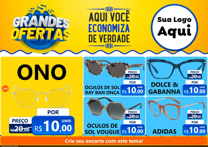 Modelo de Encarte para Encarte A4 Horizontal com o tema Grandes Ofertas para Óticas