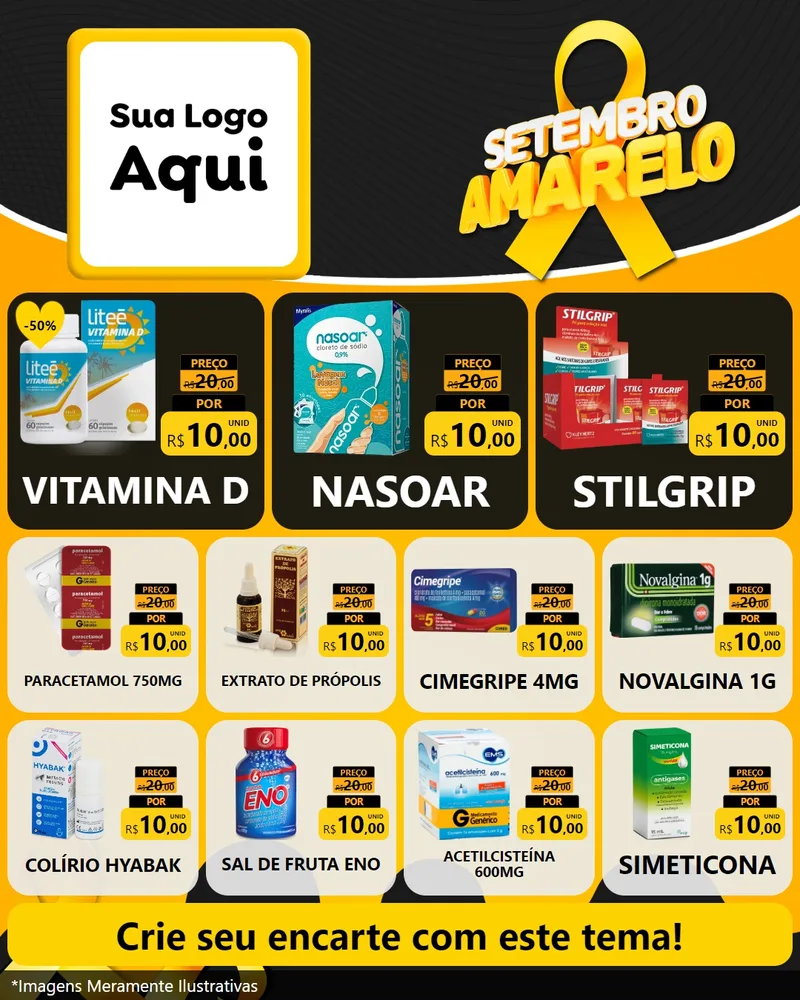 Modelo de Rede Social para Feed Instagram com o tema Setembro Amarelo para Farmácia