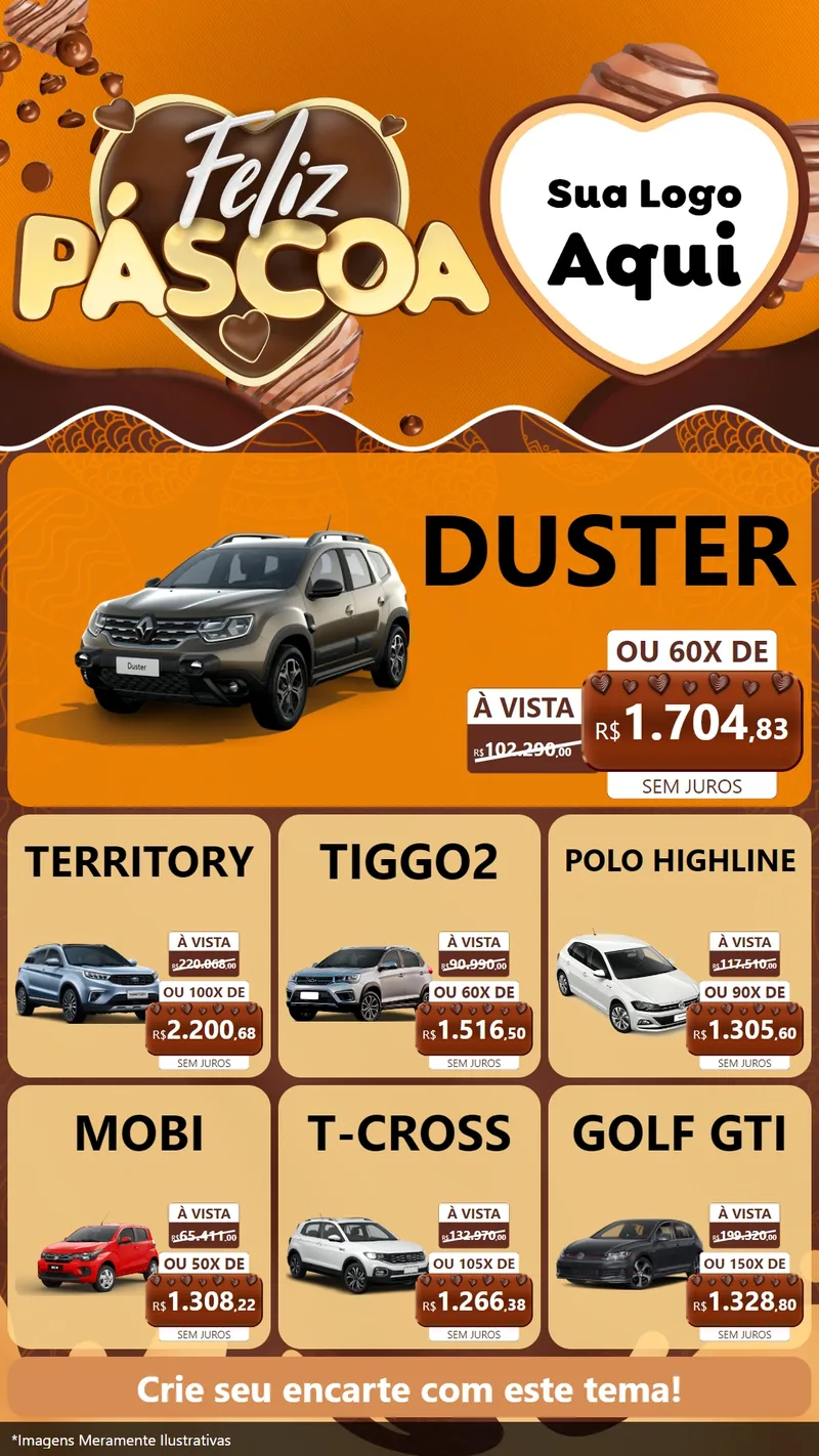 Modelo de Rede Social para Stories com o tema Feliz Páscoa para Concessionaria de Carros