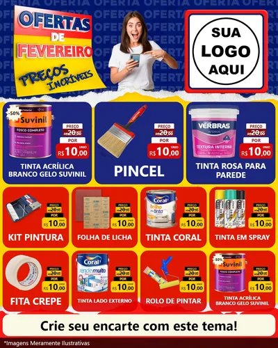 Modelo de Rede Social para Feed Instagram com o tema Ofertas de Fevereiro - Preços Incríveis para Tintas e Ferramentas