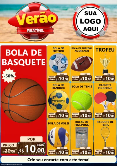 Modelo de Encarte para Encarte A4 Vertical com o tema Verão Imbatível para Artigos Esportivos