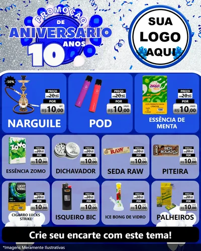 Modelo de Rede Social para Feed Instagram com o tema Promoção de Aniversário - 10 Anos para Tabacaria
