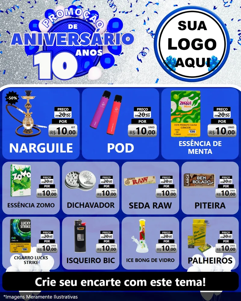 Modelo de Rede Social para Feed Instagram com o tema Promoção de Aniversário - 10 Anos para Tabacaria