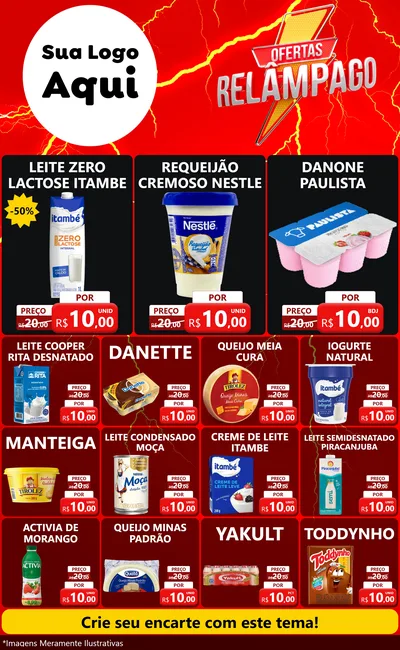Modelo de Encarte para Encarte Grande com o tema Ofertas Relâmpago para Frios e Laticínios