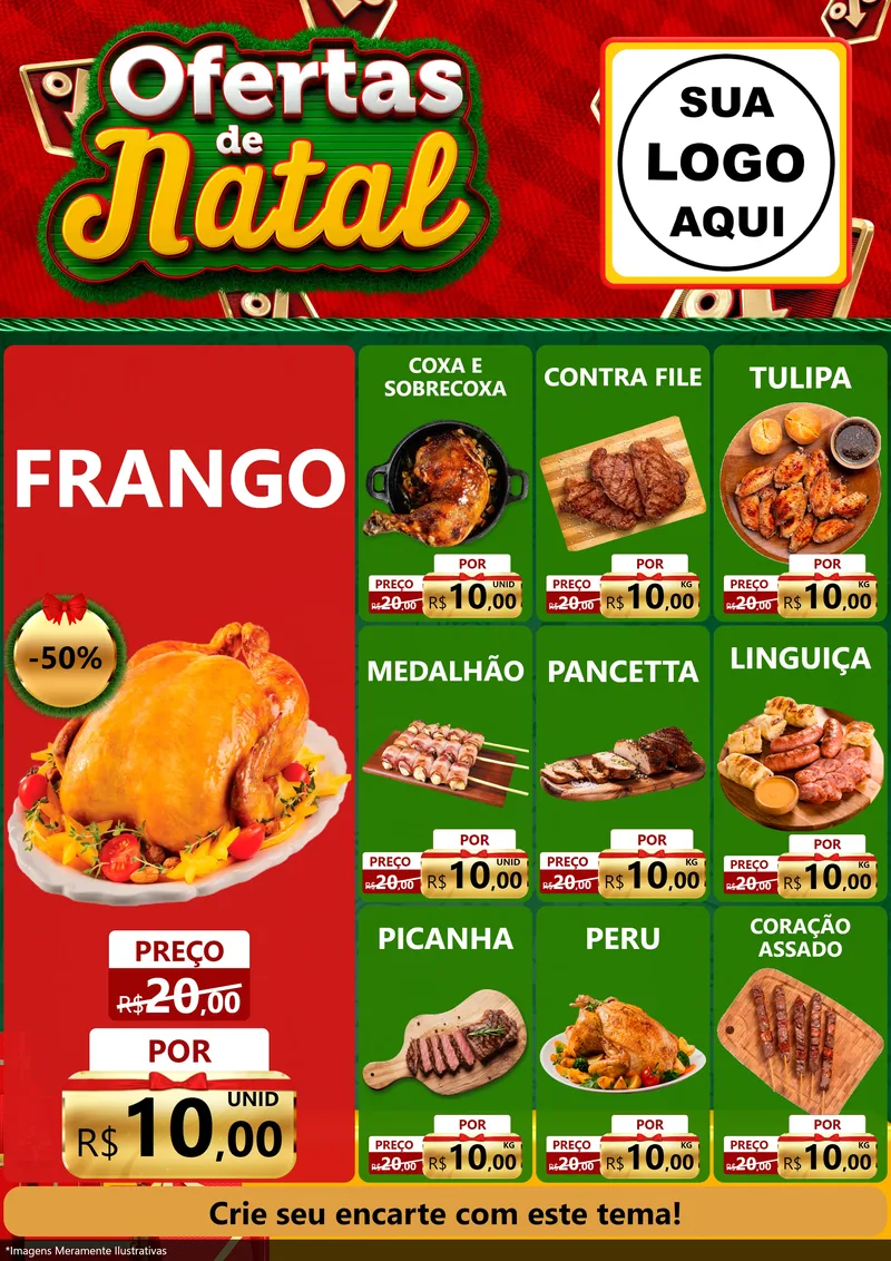 Modelo de Encarte para Encarte A4 Vertical com o tema Ofertas de Natal para Assados