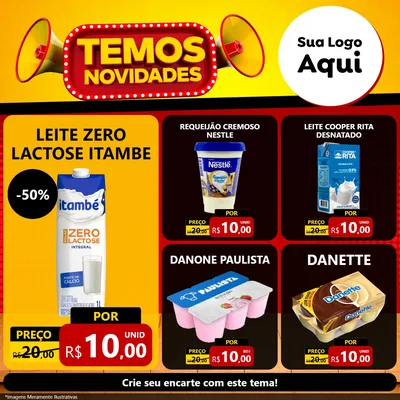 Modelo de Rede Social para Feed Facebook com o tema Temos Novidades para Frios e Laticínios