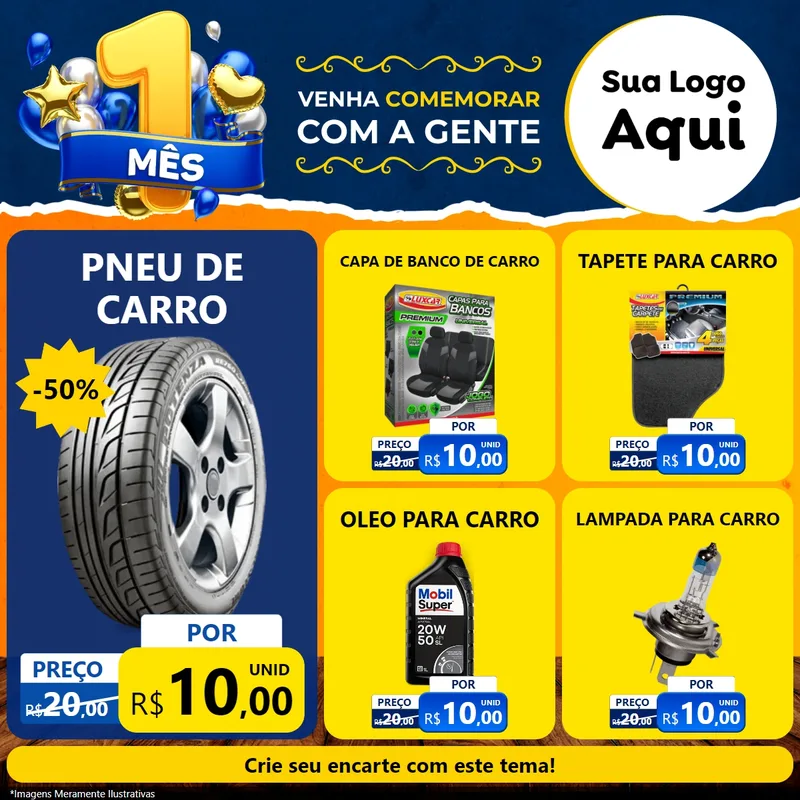 Modelo de Rede Social para Feed Facebook com o tema Um Mês de Aniversário para Auto peças