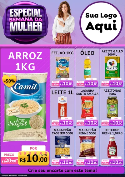 Modelo de Encarte para Encarte A4 Vertical com o tema Especial Semana da Mulher para Supermercado