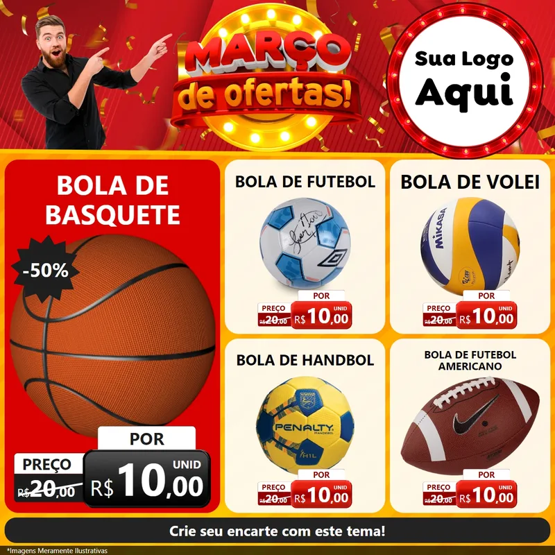 Modelo de Rede Social para Feed Facebook com o tema Março de Ofertas! para Artigos Esportivos