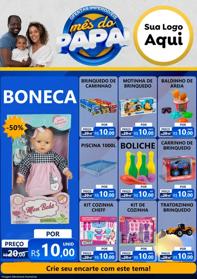 Modelo de Encarte para Encarte A4 Vertical com o tema Ofertas Imperdíveis Mês Do Papai para Brinquedos