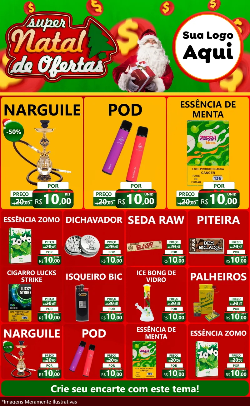 Modelo de Encarte para Encarte Grande com o tema Super Natal de Ofertas para Tabacaria