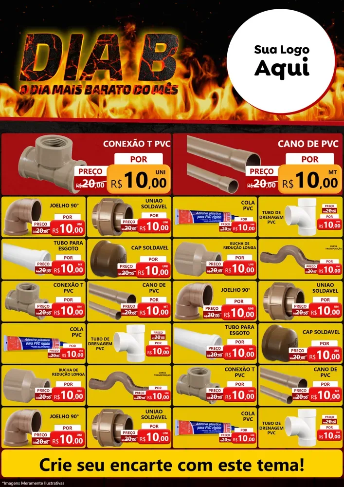 Modelo de Encarte para Encarte A4 Vertical com o tema Dia B para Tubos e conexões
