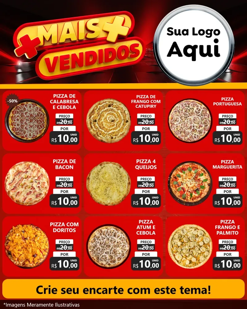 Modelo de Rede Social para Feed Instagram com o tema Mais Vendidos para Pizzaria