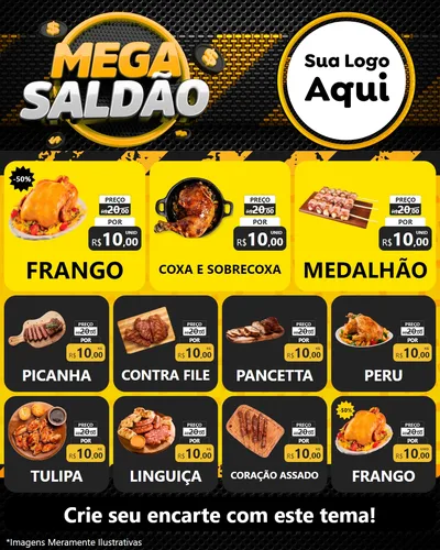Modelo de Rede Social para Feed Instagram com o tema Mega Saldão para Assados
