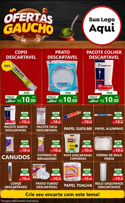 Modelo de Encarte para Encarte Grande com o tema Ofertas Dia do Gaúcho para Embalagens