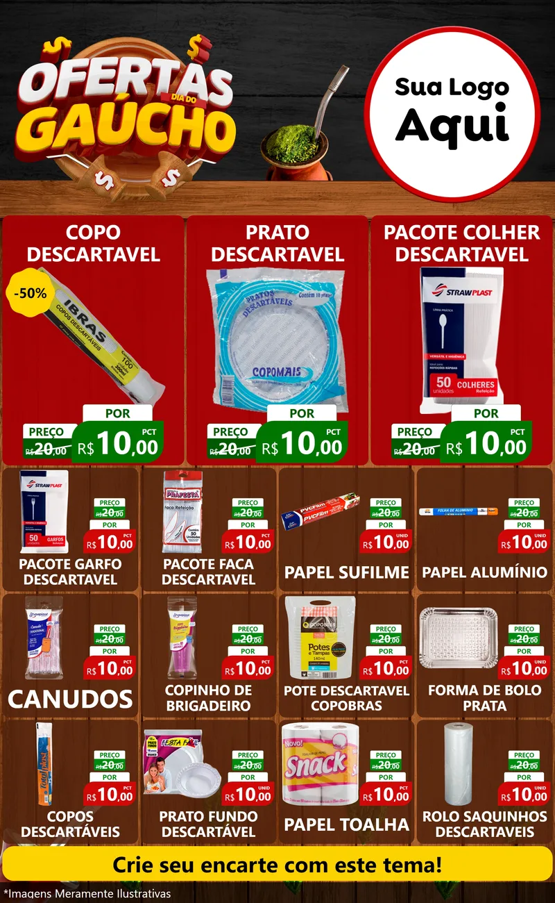 Modelo de Encarte para Encarte Grande com o tema Ofertas Dia do Gaúcho para Embalagens