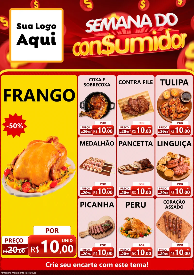 Modelo de Encarte para Encarte A4 Vertical com o tema Semana do Consumidor para Assados