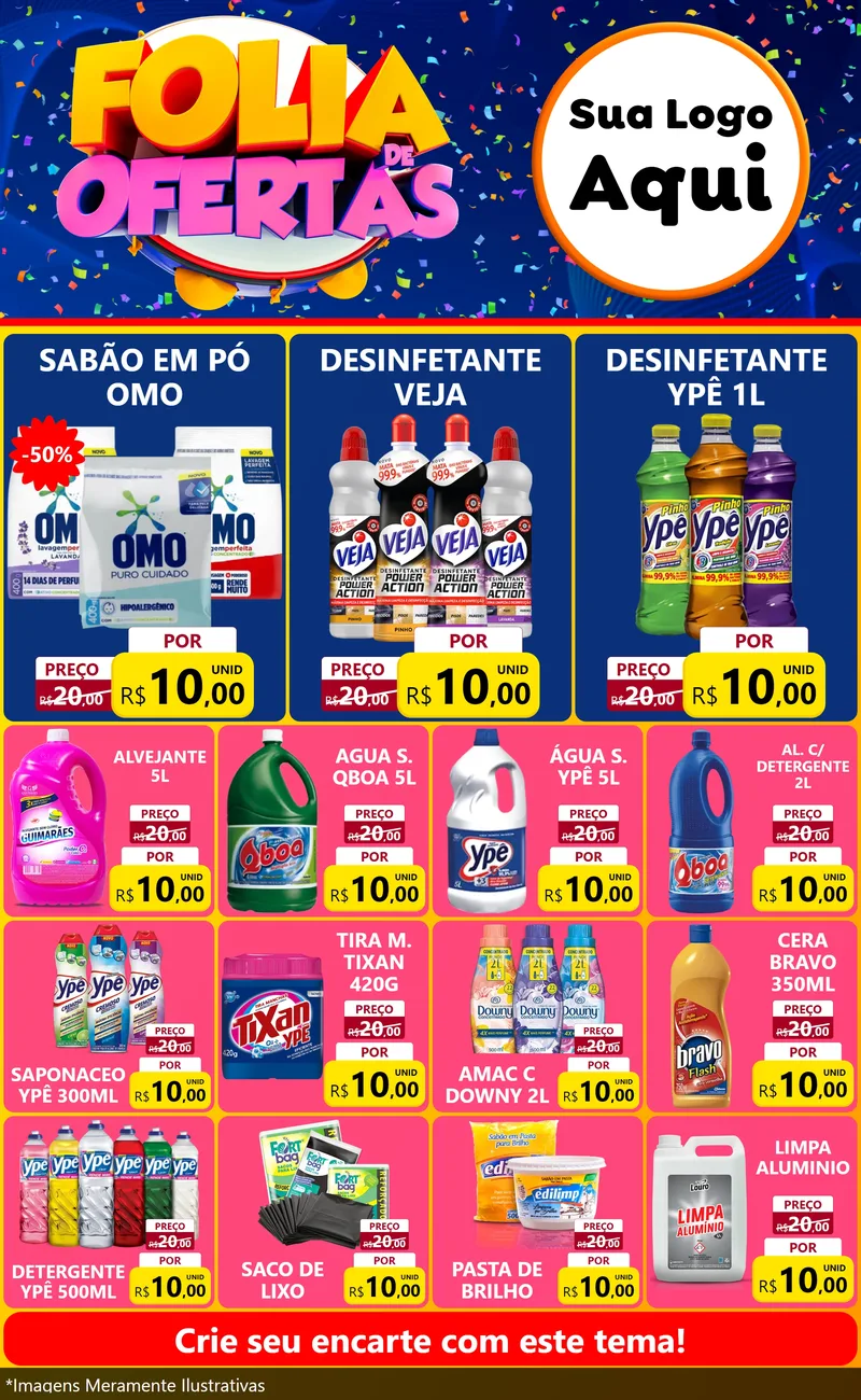 Modelo de Encarte para Encarte Grande com o tema Folia de Ofertas para Produtos de Limpeza