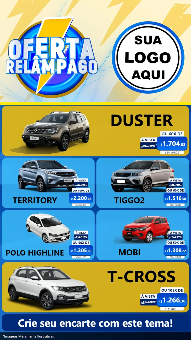 Modelo de TV para TV Vertical com o tema Oferta Relâmpago para Concessionaria de Carros