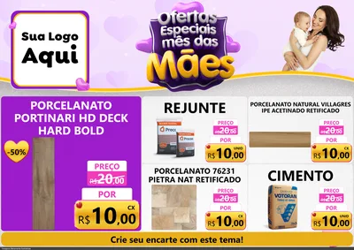 Modelo de Encarte para Encarte A4 Horizontal com o tema Ofertas Especiais - Mês das Mães para Pisos e revestimentos