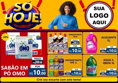 Modelo de Encarte para Encarte A4 Horizontal com o tema Só Hoje! para Produtos de Limpeza