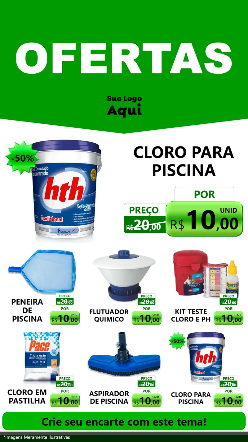 Modelo de Rede Social para Stories com o tema Ofertas Verde Cartaz para Produtos para Piscina