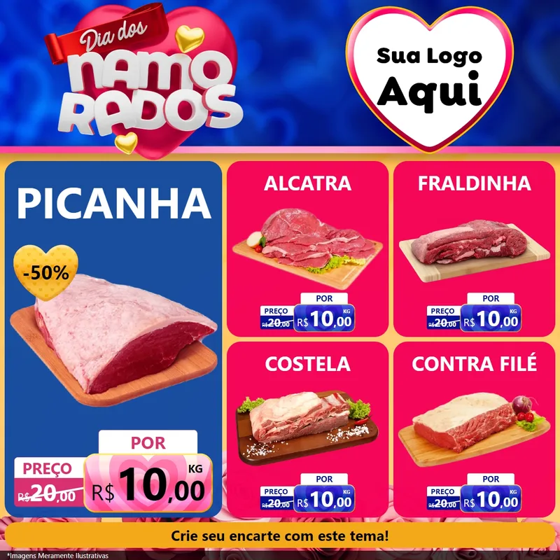 Modelo de Rede Social para Feed Facebook com o tema Dia dos namorados para Açougue