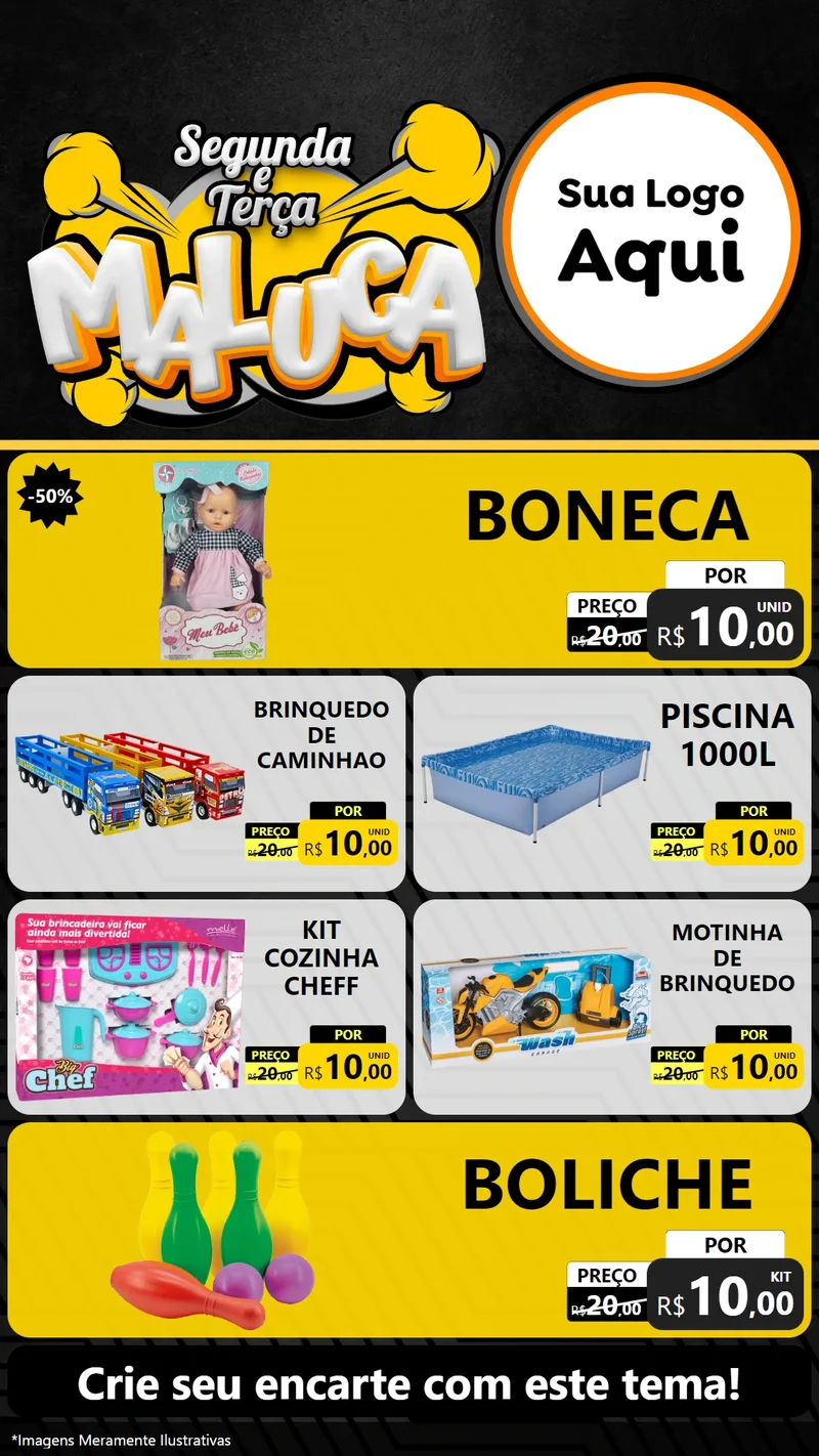 Modelo de TV para TV Vertical com o tema Segunda e Terça Maluca para Brinquedos
