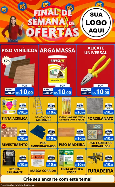 Modelo de Encarte para Encarte Grande com o tema Final de Semana de Ofertas para Material para Construção