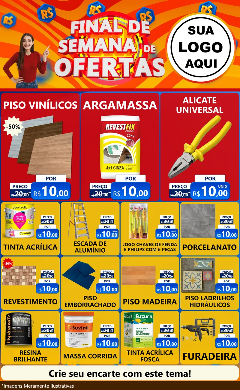 Modelo de Encarte para Encarte Grande com o tema Final de Semana de Ofertas para Material para Construção