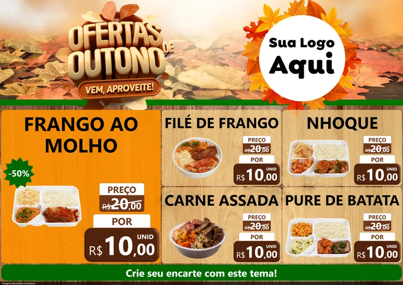 Modelo de Encarte para Encarte A4 Horizontal com o tema Ofertas de Outono - Vem, Aproveite! para Restaurante