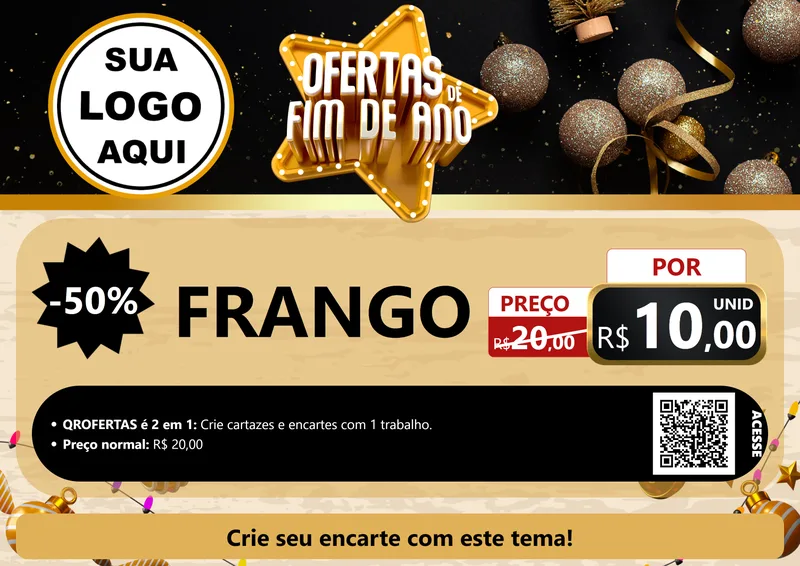 Modelo de Cartaz para Cartaz A4 Horizontal com o tema Ofertas de Fim de Ano para Assados