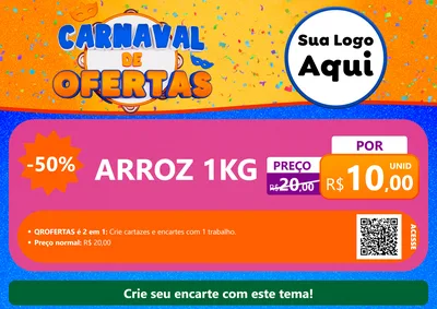 Modelo de Cartaz para Cartaz A4 Horizontal com o tema Carnaval de Ofertas para Supermercado