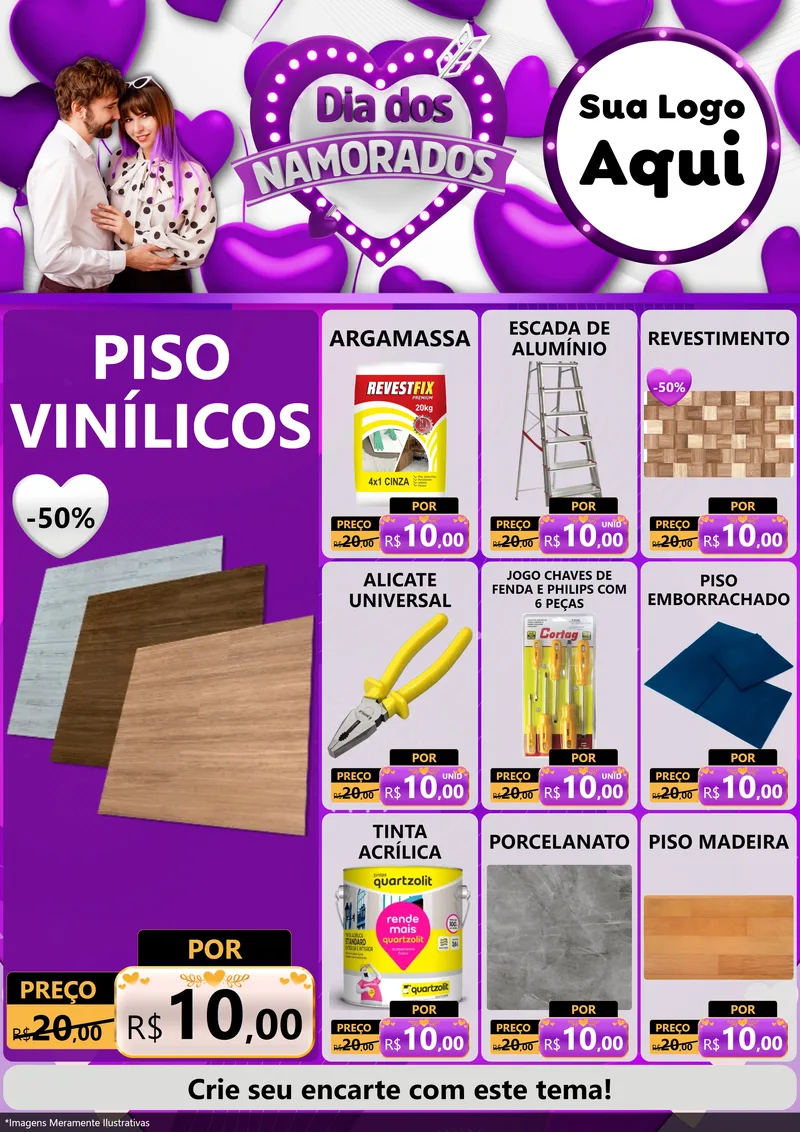 Modelo de Encarte para Encarte A4 Vertical com o tema Dia dos Namorados para Material para Construção