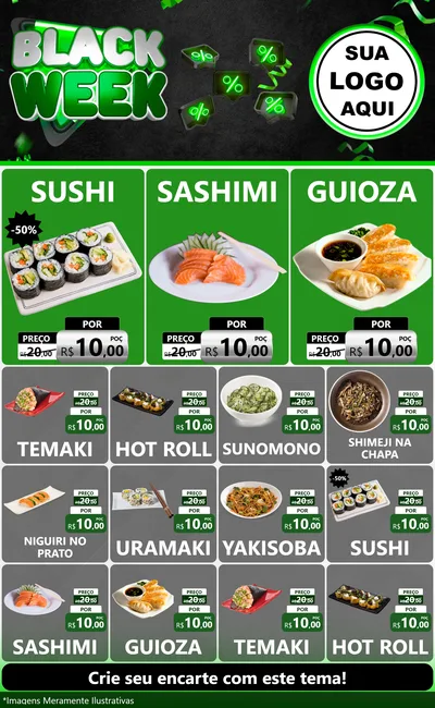 Modelo de Encarte para Encarte Grande com o tema Black Week para Comida japonesa