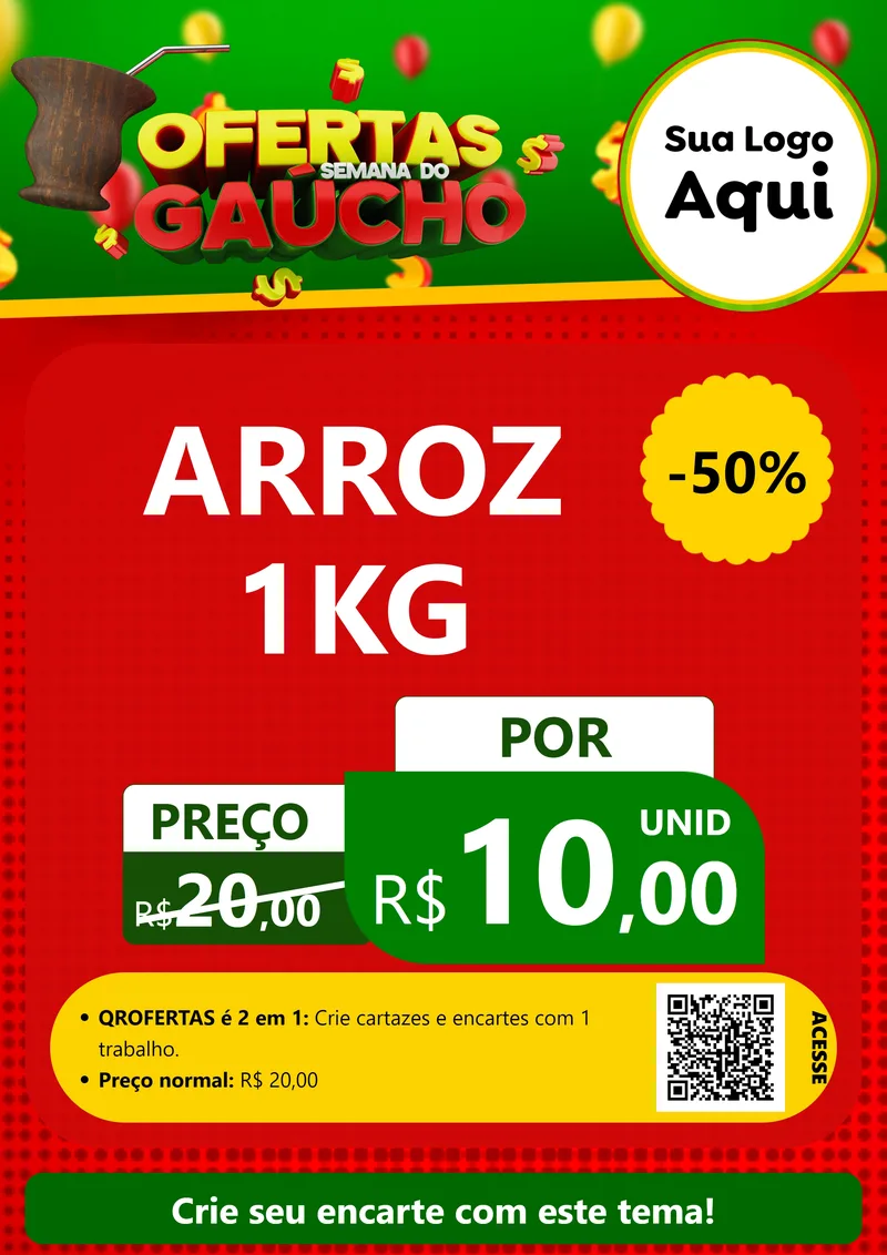 Modelo de Cartaz para Cartaz A4 Vertical com o tema Ofertas Semana Do Gaúcho para Supermercado