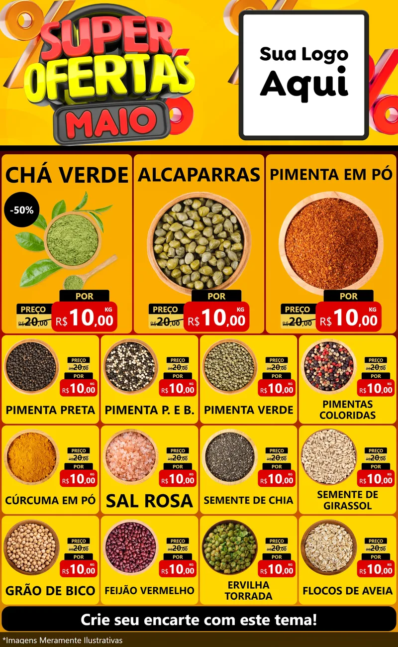 Modelo de Encarte para Encarte Grande com o tema Super Ofertas Maio para Produtos Naturais