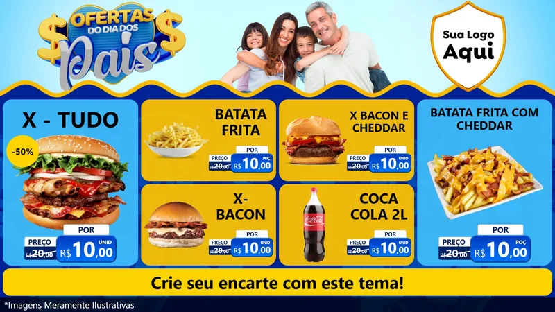 Modelo de TV para TV Horizontal com o tema Ofertas do Dia dos Pais para Hamburgueria